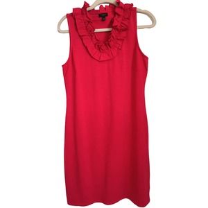 Talbots Petites Sheath Dress Women's Size MP Red Sleeveless Ruffle V -neck Knit